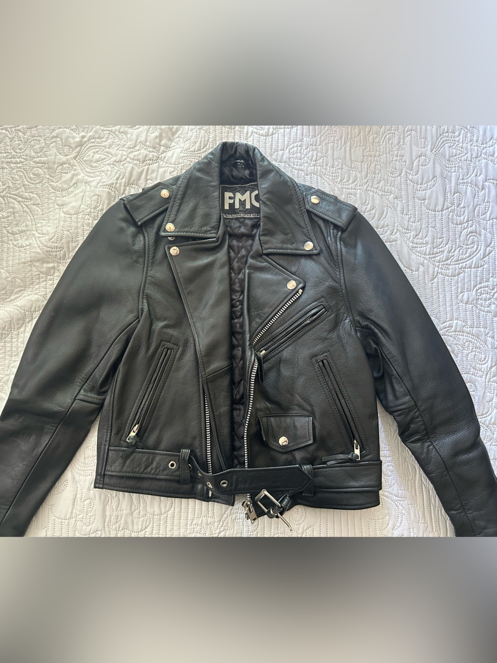 FMC Black Leather Biker Jacket for Woman